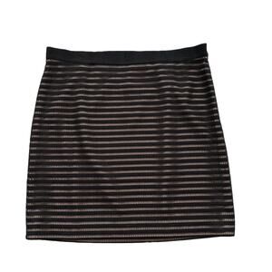 Ann Taylor Skirt Black Cream Elastic Waist Knee Length Straight Pencil Size 14